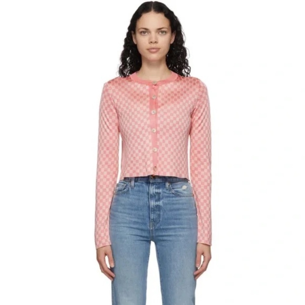CALLE DEL MAR Pink Checkered Cardigan - Peony Pink